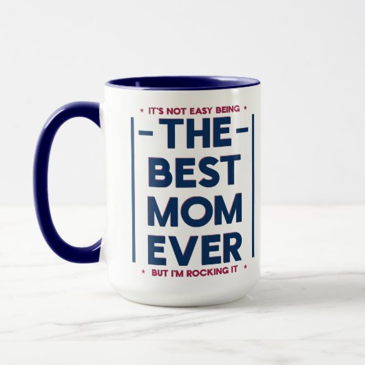 Funny Best Mom Ever Modern Quote Navy Blue Red マグカップ (左)