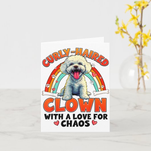 Funny Bichon Frise Design For Dog Lover  カード (黄色い花)