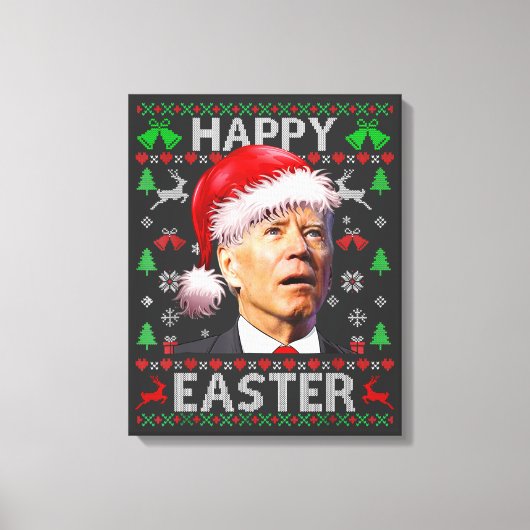 Funny Biden Confused Happy Easter Ugly Christmas キャンバスプリント (正面)