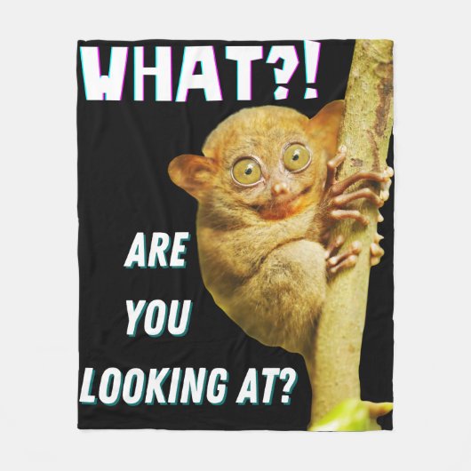 Funny Big Eyed Tarsier What Are You Looking At フリースブランケット (正面)