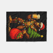 Funny Big Foot Santa Hat Drink Christmas Tree Xmas フリースブランケット (正面(横))