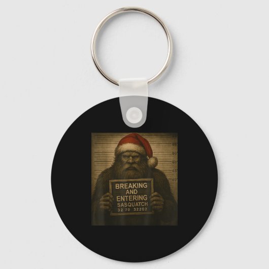 Funny Bigfoot Christmas – Xmas Sasquatch Mugshot キーホルダー (正面)