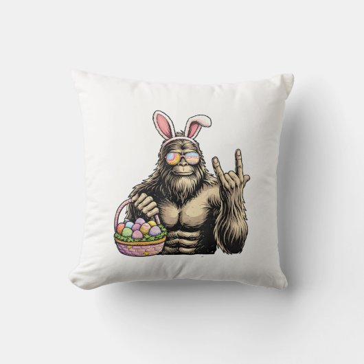 Funny Bigfoot Easter Egg Rock Sasquatch Easter Day クッション (正面)