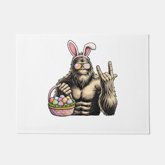 Funny Bigfoot Easter Egg Rock Sasquatch Easter Day ドアマット (正面)