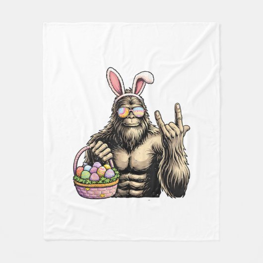 Funny Bigfoot Easter Egg Rock Sasquatch Easter Day フリースブランケット (正面)