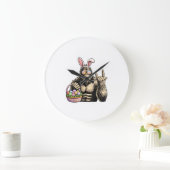 Funny Bigfoot Easter Egg Rock Sasquatch Easter Day ラージ壁時計 (ホーム)