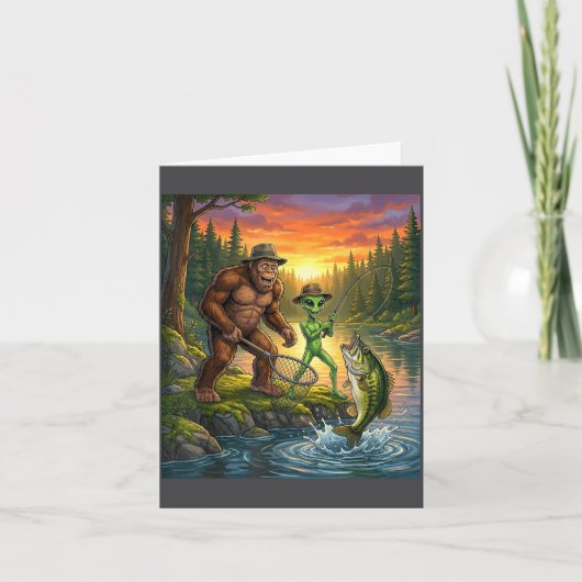 Funny Bigfoot Fishing Mens Alien Sasquatch Fishing カード (正面)