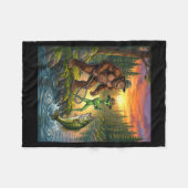 Funny Bigfoot Fishing Mens Alien Sasquatch Fishing フリースブランケット (正面(横))