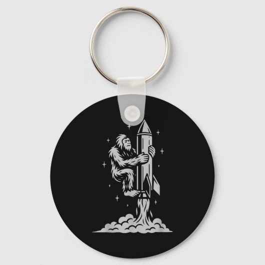 Funny Bigfoot Flying Into Space With Stars And Cos キーホルダー (正面)