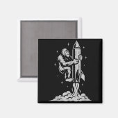 Funny Bigfoot Flying Into Space With Stars And Cos マグネット (正面/裏面)