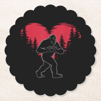 Funny Bigfoot in Love Heart Happy Valentine's Day ペーパーコースター