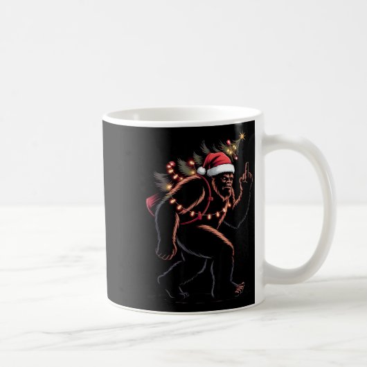 Funny Bigfoot Middle Finger Christmas Sasquatch An コーヒーマグカップ (右)