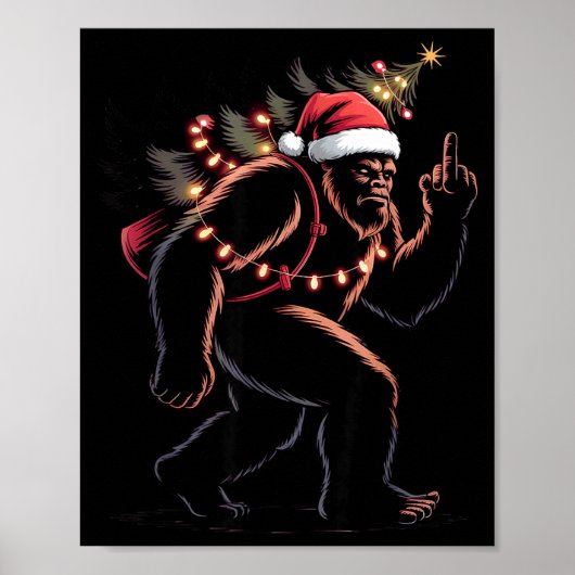 Funny Bigfoot Middle Finger Christmas Sasquatch An ポスター (正面)