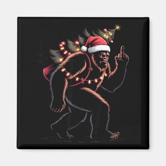 Funny Bigfoot Middle Finger Christmas Sasquatch An マグネット (正面)