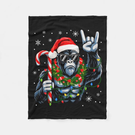 Funny Bigfoot Rock On Pajamas Pjs Christmas Xmas M フリースブランケット (正面)