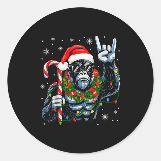 Funny Bigfoot Rock On Pajamas Pjs Christmas Xmas M ラウンドシール (正面)