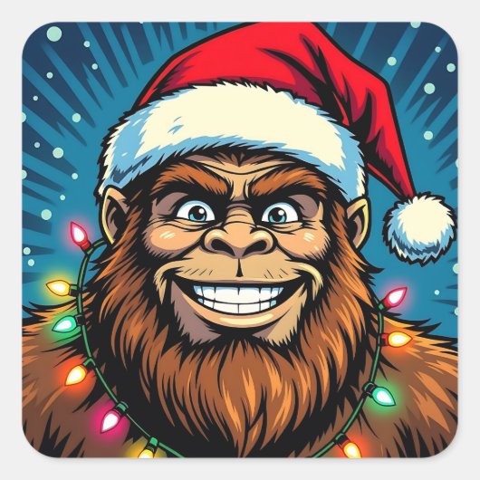 Funny Bigfoot Sasquatch Yeti Christmas スクエアシール (正面)