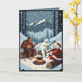 Funny Bigfoot ,The Yeti and Santa Christmas card カード (黄色い花)