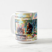 Funny Bigfoot UFO Easter | Cute Cat Bunny Selfie コーヒーマグカップ (正面左)