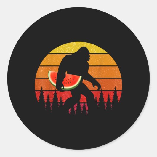 Funny Bigfoot With Watermelon Slice Melon Summer ラウンドシール (正面)