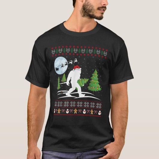 Funny Bigfoot Xmas Gift Santa Hat Ugly Bigfoot Chr Tシャツ (正面)