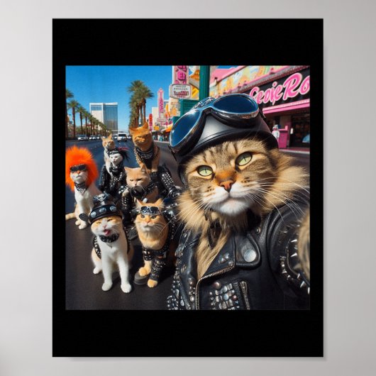 Funny Biker Cats Gangster Cats Street Motorcycle C ポスター (正面)