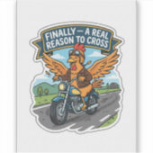 Funny Biker Chicken Sticker — Why To Cross Decal シール (正面)