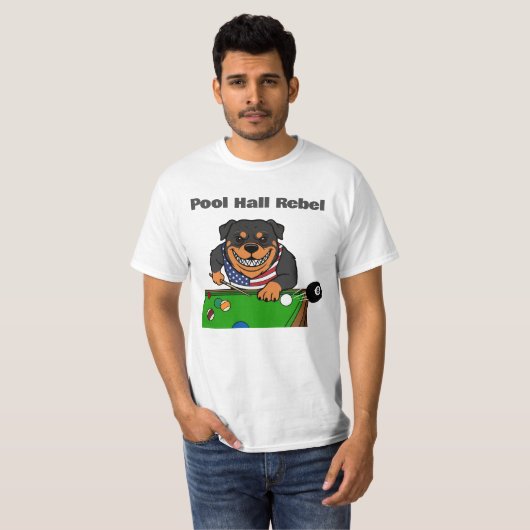 Funny Billiards Pool Hall Rebel Rottweiler Tシャツ (正面フル)
