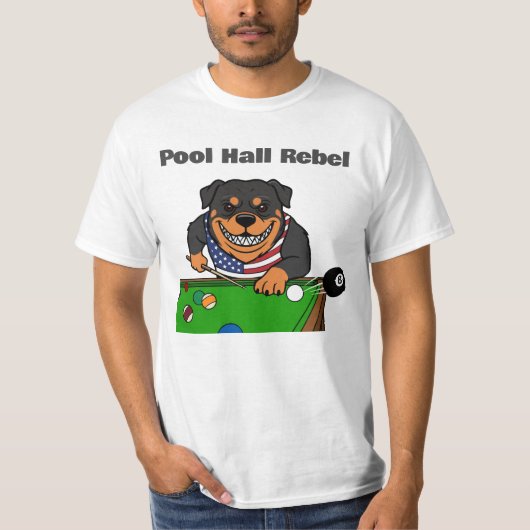 Funny Billiards Pool Hall Rebel Rottweiler Tシャツ (正面)
