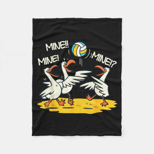Funny Bird Playing Volleyball Mine Game Day Beach フリースブランケット (正面)