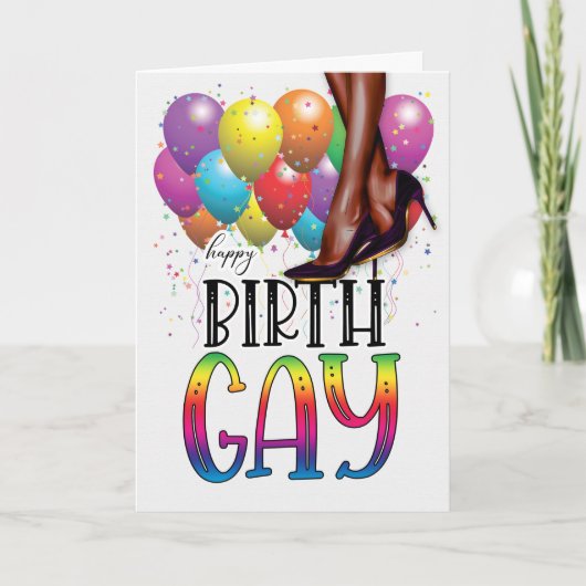 Funny Birth GAY African American Rainbow Birthday カード (正面)