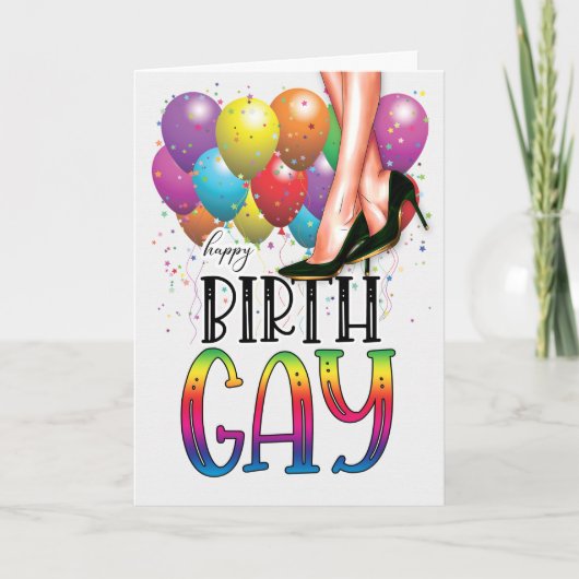 Funny Birth GAY White Female Legs Rainbow Birthday カード (正面)