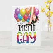 Funny Birth GAY White Female Legs Rainbow Birthday カード (黄色い花)