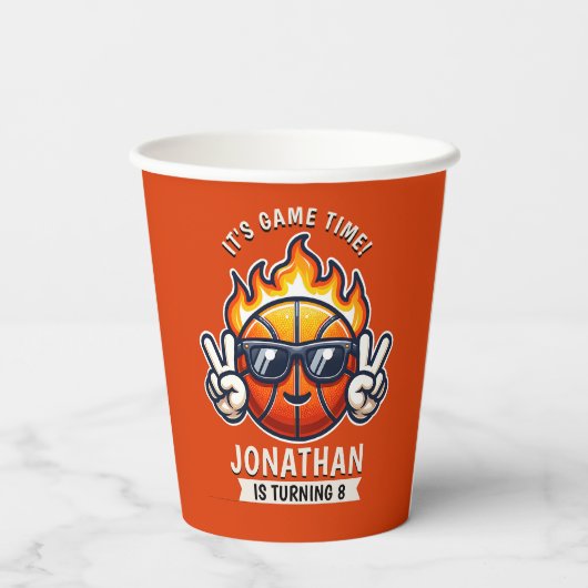 Funny Birthday Boy with Basketball Theme 紙コップ (裏面)