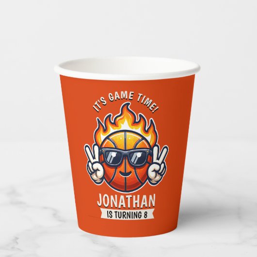 Funny Birthday Boy with Basketball Theme 紙コップ (正面)