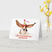 Funny birthday card Basset hound dog with big ears カード (黄色い花)