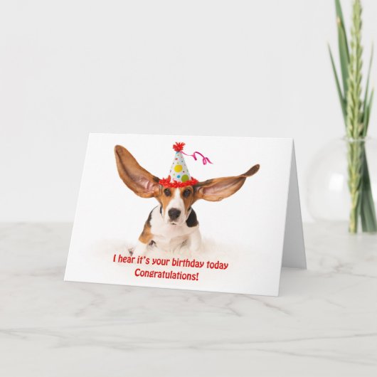 Funny birthday card Basset hound dog with big ears カード (正面)