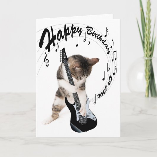 Funny birthday card cat with guitar カード (正面)