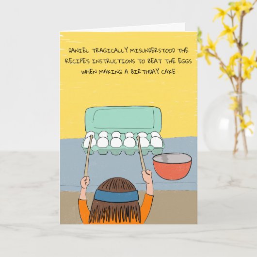 Funny Birthday Card for Drummers カード (黄色い花)