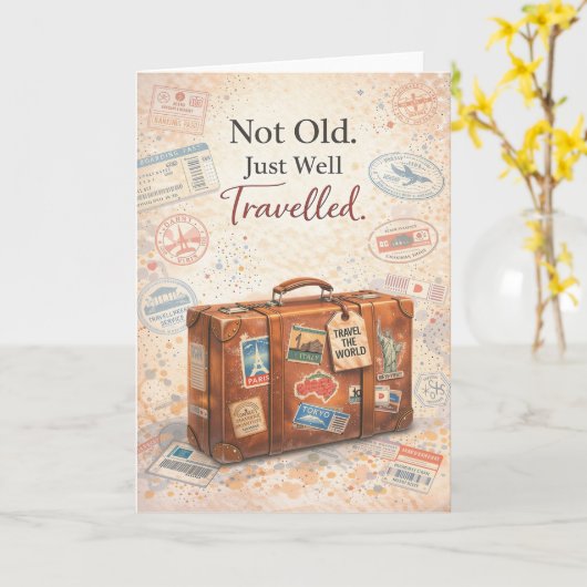 Funny Birthday Card – Not Old Just Well Travelled カード (黄色い花)
