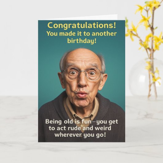 Funny Birthday Card Old Age カード (黄色い花)