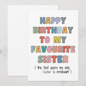 Funny Birthday Card Sister, to my favourite Sister シーズンカード (正面/裏面)