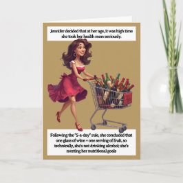 Funny Birthday Card  Wine Cart 5-a-day Joke カード