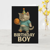 Funny Birthday Cat Playing Sketll – Slam Dunk Kity カード (黄色い花)