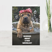 Funny Birthday Cute Shar Pei Puppy Bubble Bath  カード (正面)