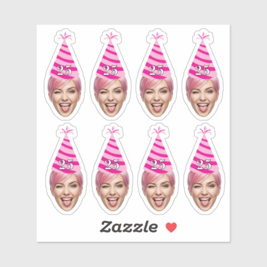 Funny Birthday Face with Party Hat & Custom Age  シール (シート)