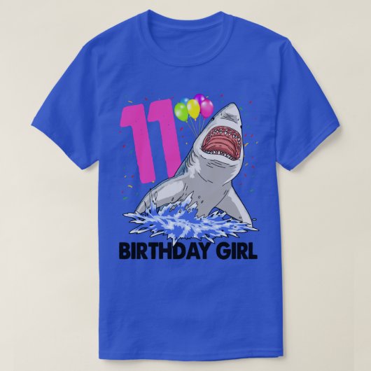Funny Birthday Girl 11 SharkWomen Celebration Gift Tシャツ (デザイン正面)