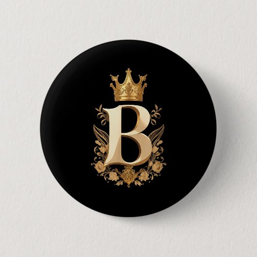 Funny Birthday Queen B - Letter B And Crown (bee)  缶バッジ (正面)