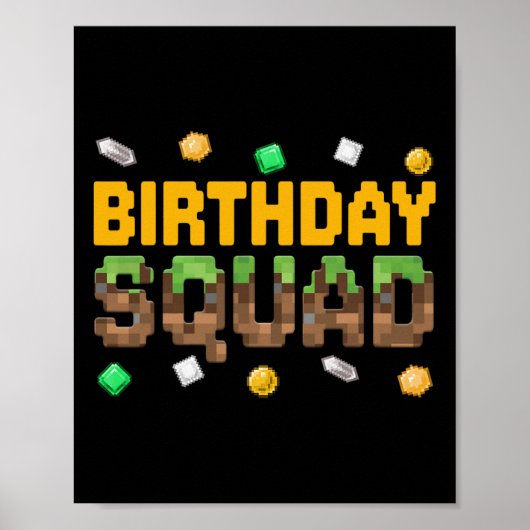 Funny Birthday Squad Birthday Boy Video Game Pixel ポスター (正面)