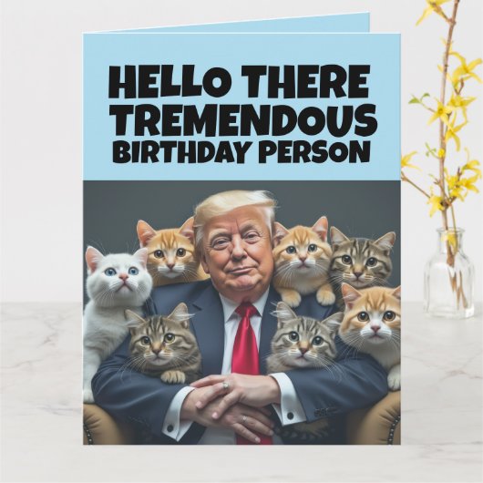 FUNNY BIRTHDAY TRUMP GREETING CAT CARD カード (黄色い花)